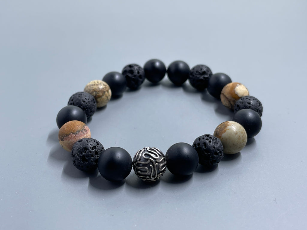 10mm Onyx & Lavastone w/ Picture Jasper