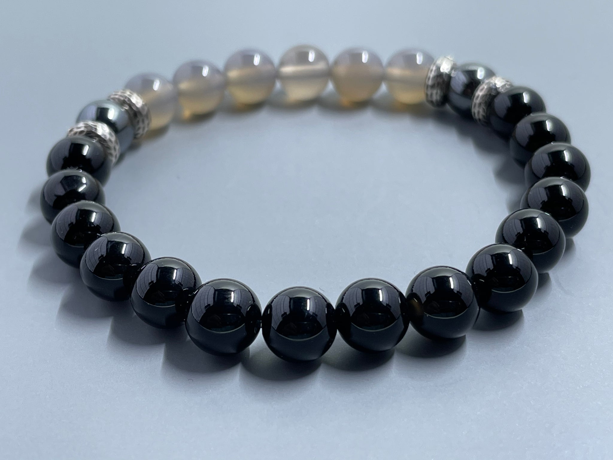 Gray Agate & Hematite w/ Onyx & Silver