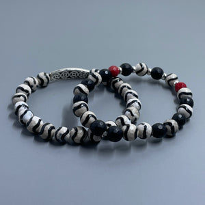 B&W Dzi Agate w/ Coral & Onyx
