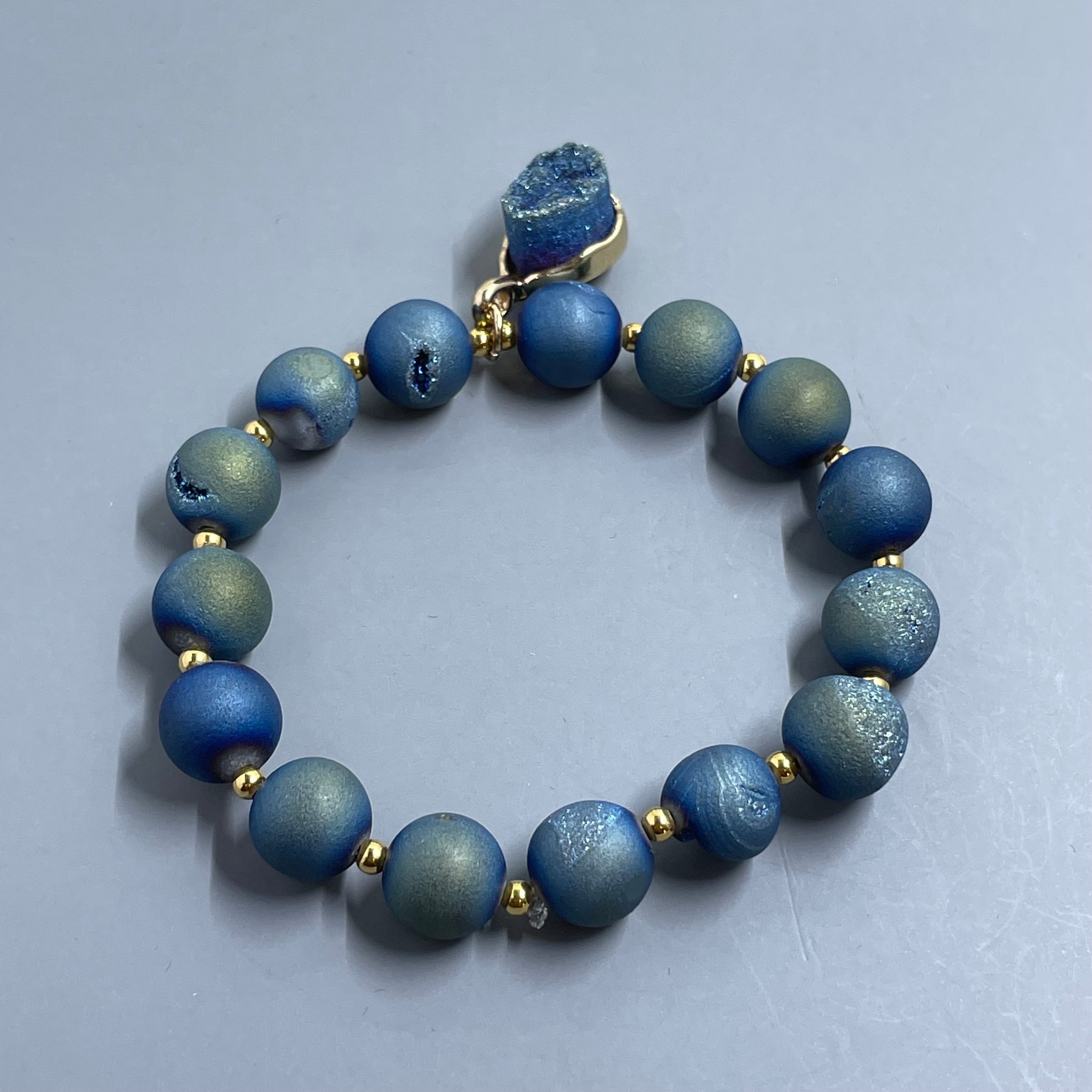 Blue Druzy Agate Gold