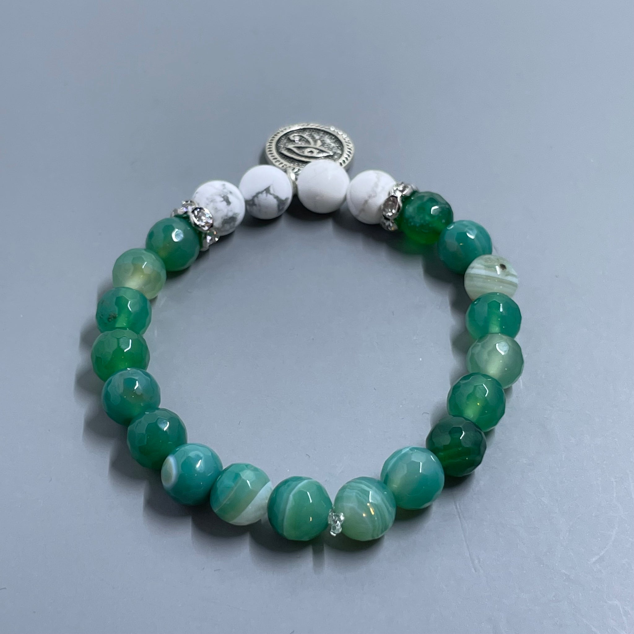 Green Banded Agate& White Dzi Tibetan Agate Eye of Horus