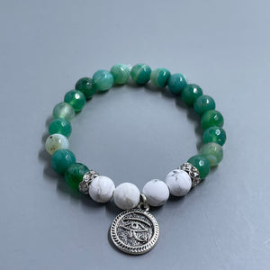 Green Banded Agate& White Dzi Tibetan Agate Eye of Horus
